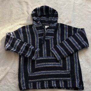 Baja Joe Mexican Hoodie – Size L | Boho Surf-Core | Woven Stripes |